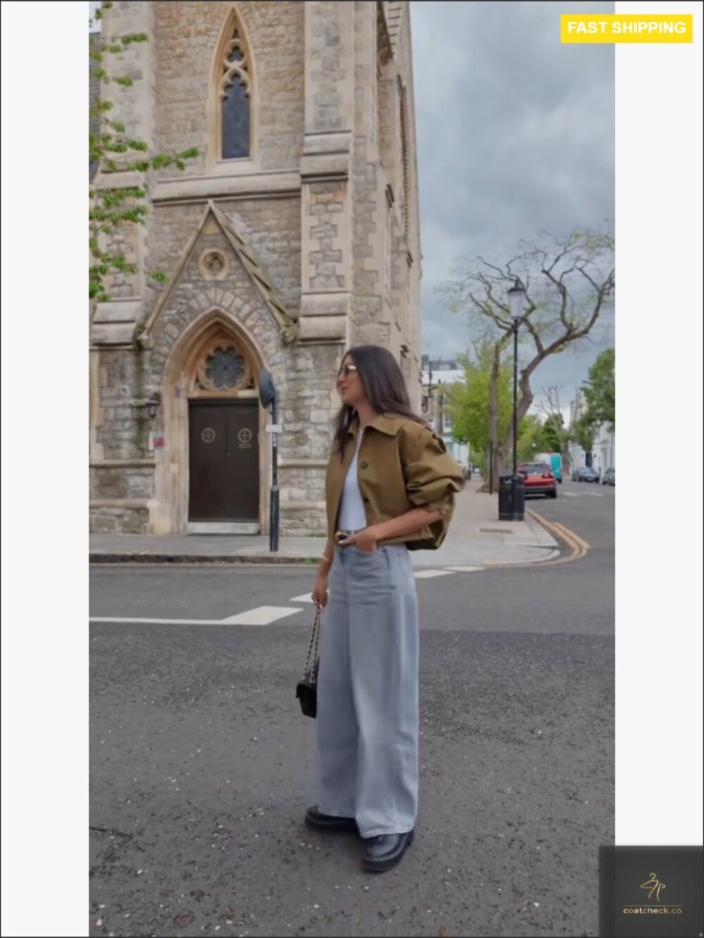 Cropped Pleated Trench Jacket Long Sleeve Button Down Casual Short Coat - Picture 7 of 7